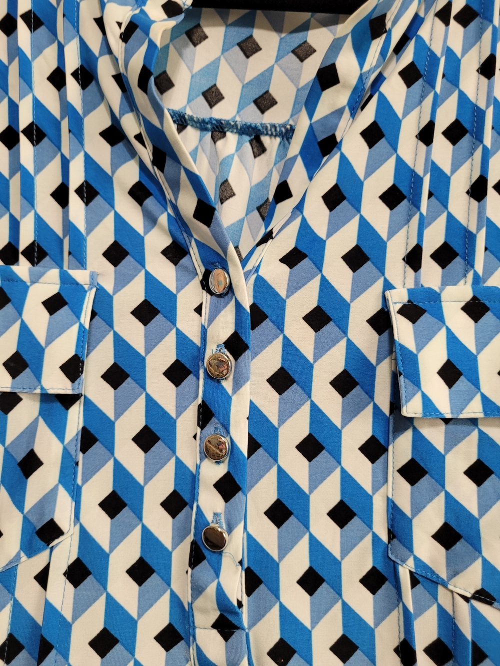 Cocomo Blue & White Geometric Print Tunic Blouse - Picture 4 of 9
